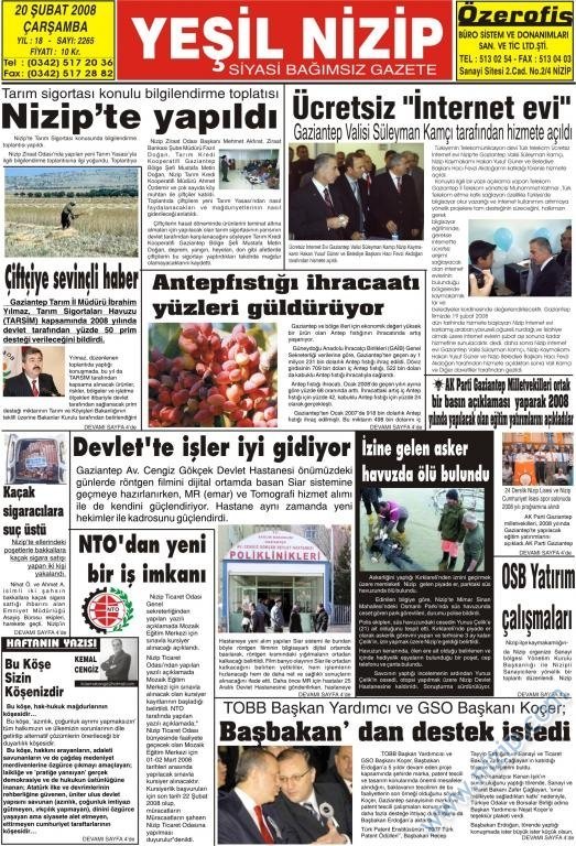 20 şubat 2008 yeşil nizip gazetesi