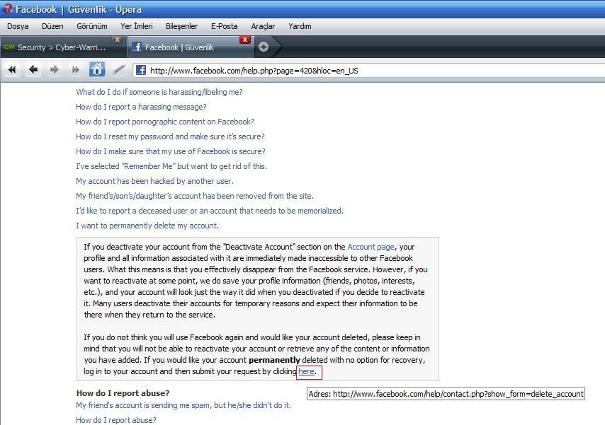 Facebook'tan kayıt silme.. Facebook'tan kayıt silme..
