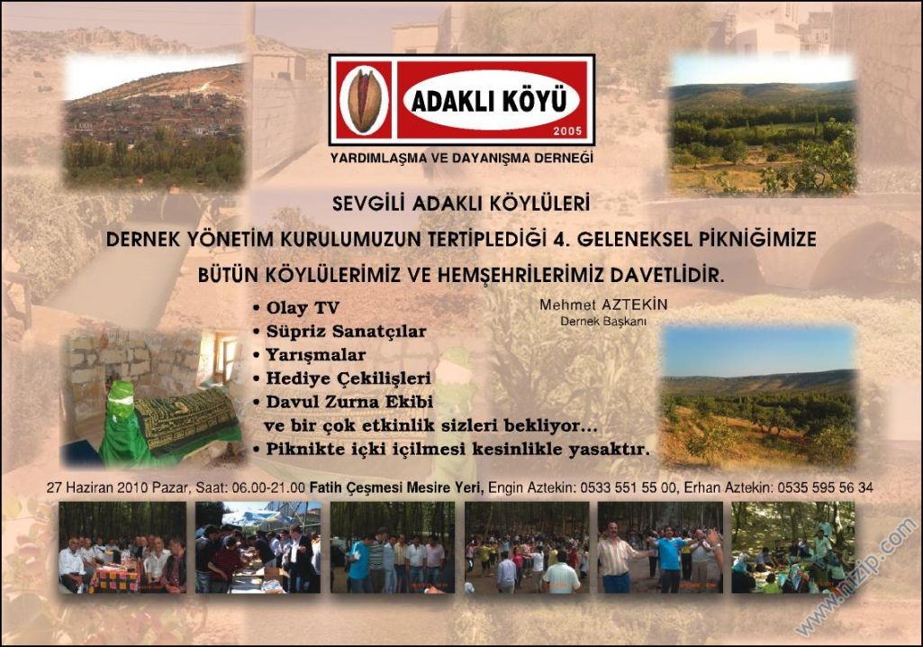 Adaklı Köyü 4. Gelenseksel  Piknik Davetiyesi