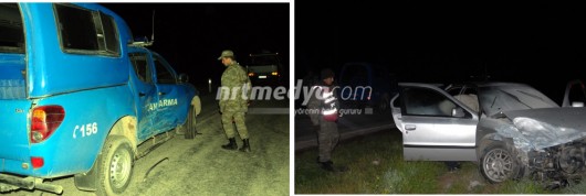 Otomobil, jandarma aracına çarptı Otomobil, jandarma aracına çarptı