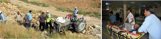 Traktör şarampole yuvarlandı:1 yaralı Traktör şarampole yuvarlandı:1 yaralı