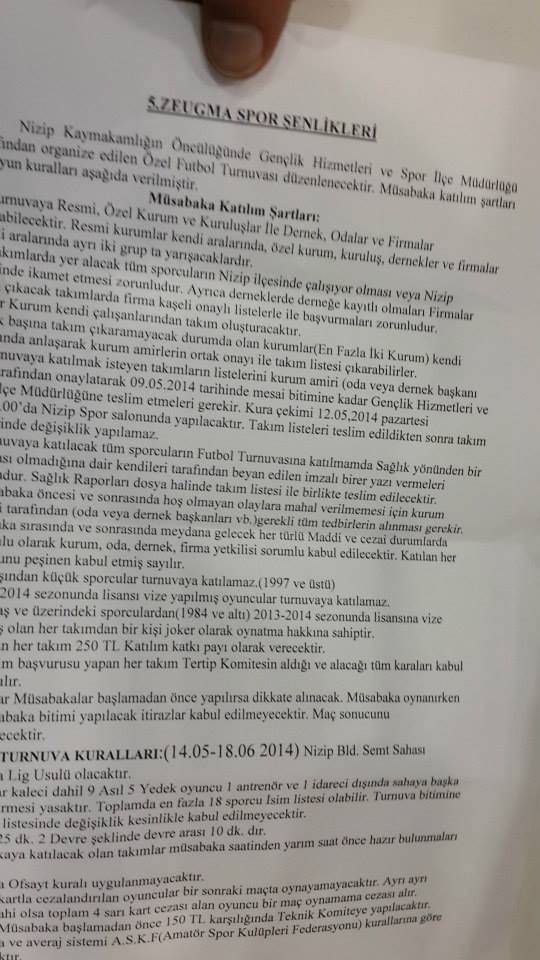 5.zeugma spor şenlikleri futbol turnuvası başlıyor