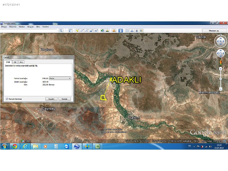 Satılık arazi nizip adaklı 50500m2 379,000 tl