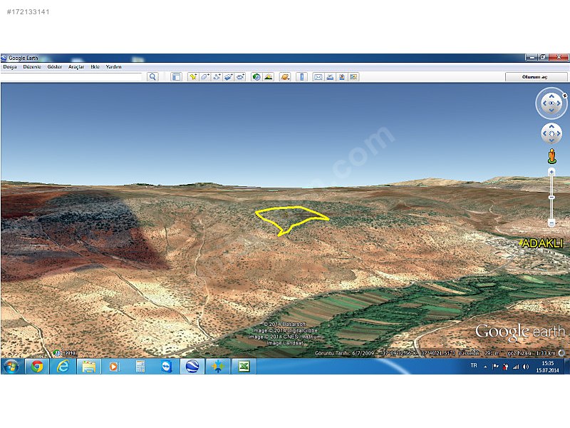 Satılık arazi nizip adaklı 50500m2 379,000 tl