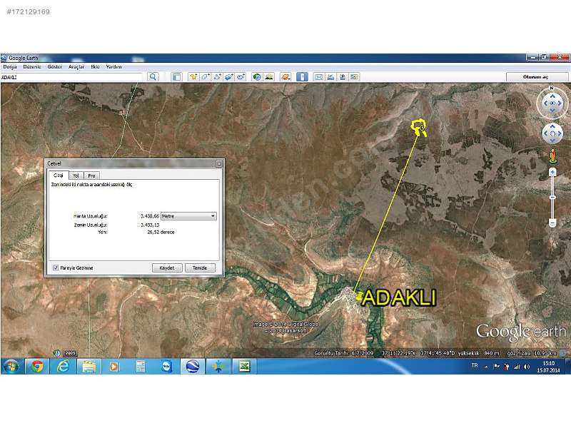 Satılık arazi nizip adaklı 46000m2 345,000 tl