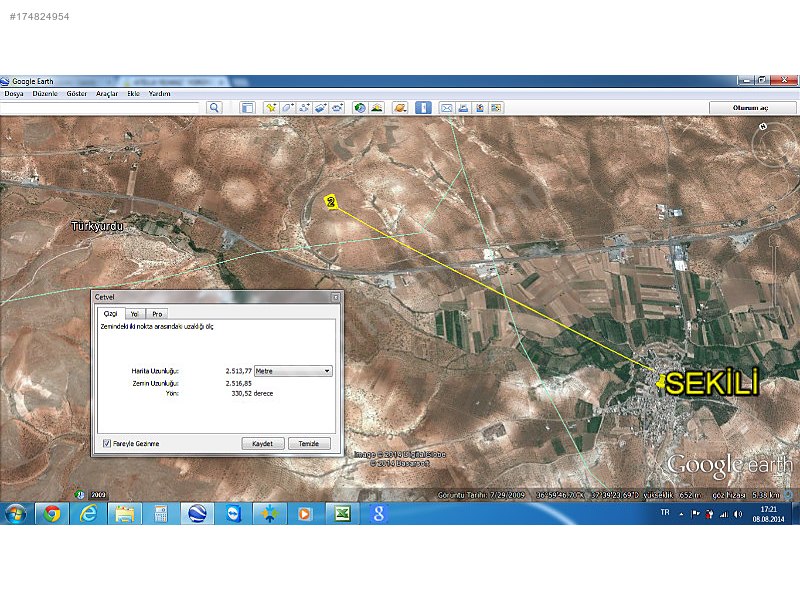 Satılık arazi  nizip sekili 6250m2 220,000 tl
