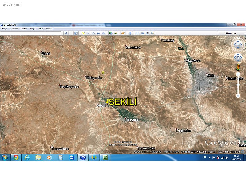 Satılık arazi nizip sekili 17000m2 272,000 tl