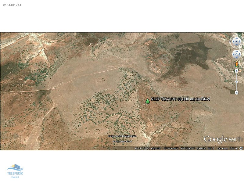 Teleferik emlak'tan satılık nizip'te 98000 m2 fıstıklı bağevi