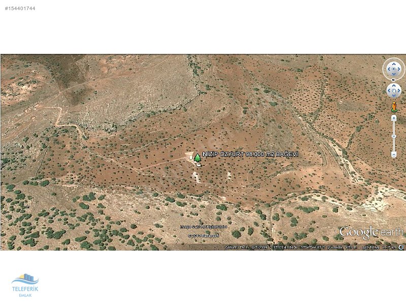 Teleferik emlak'tan satılık nizip'te 98000 m2 fıstıklı bağevi