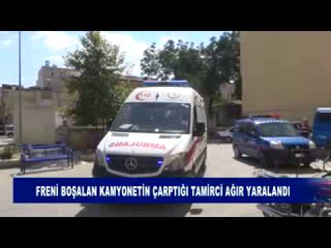 Freni boşalan kamyonetin çarptiği tamirci ağir yaralandi