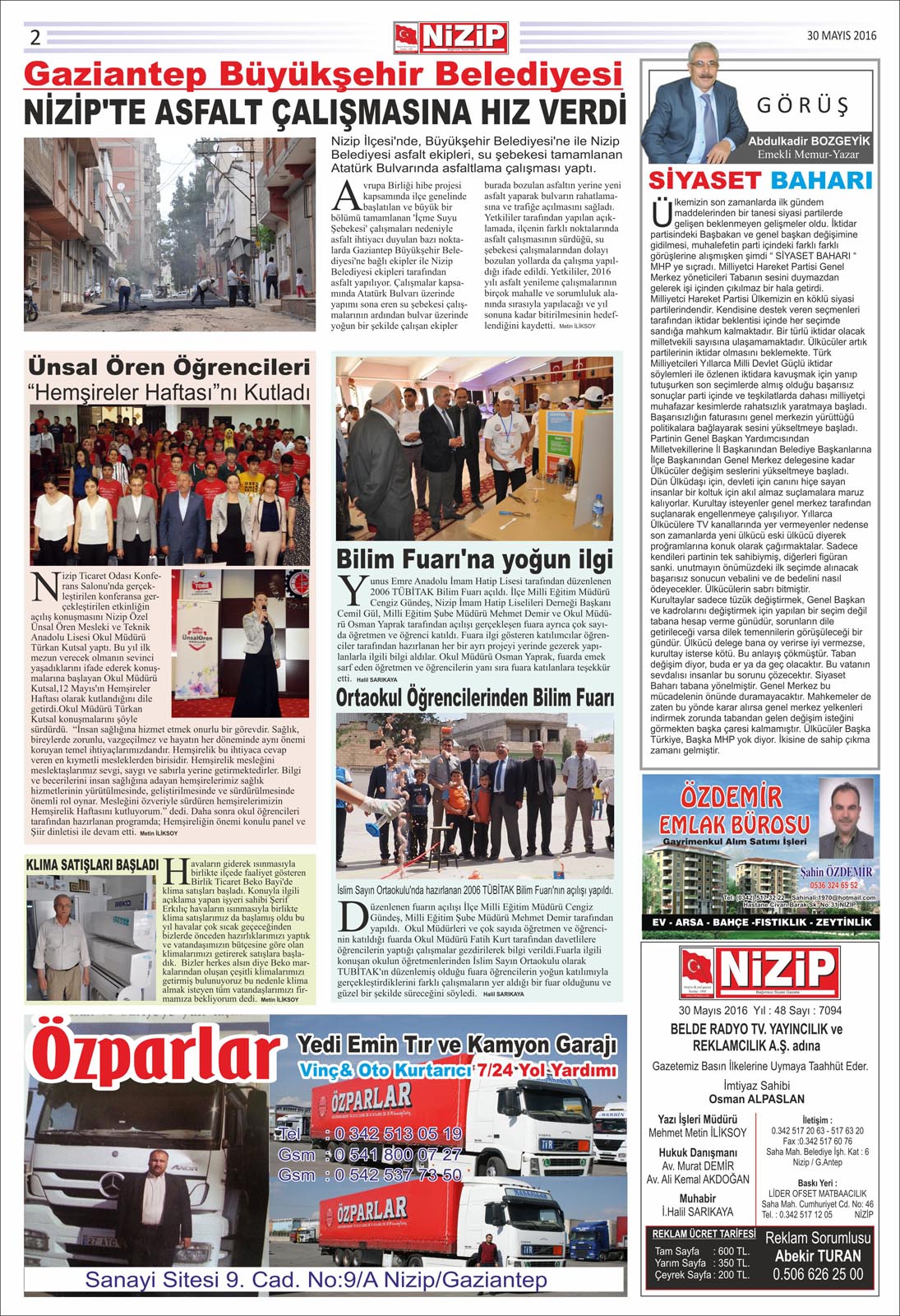 30.05.2016 Tarihli Gazete sayfa 2