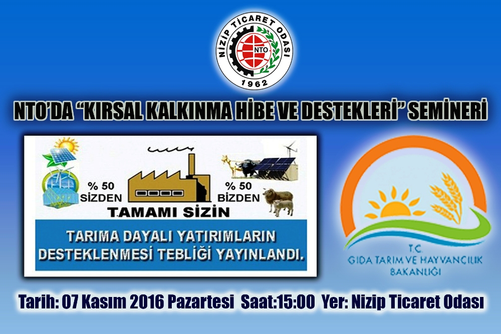 NTO? da Kırsal Kalkınma Hibe ve Destekleri Semineri Düzenlenecek NTO? da Kırsal Kalkınma Hibe ve Destekleri Semineri Düzenlenecek