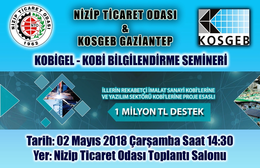 NTO’da KOSGEB KOBİGEL Hibe ve Destek Programı Semineri Düzenlenecek