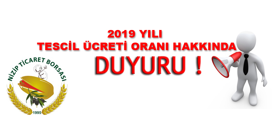 2019 yilinda uygulanacak tescil ücreti orani