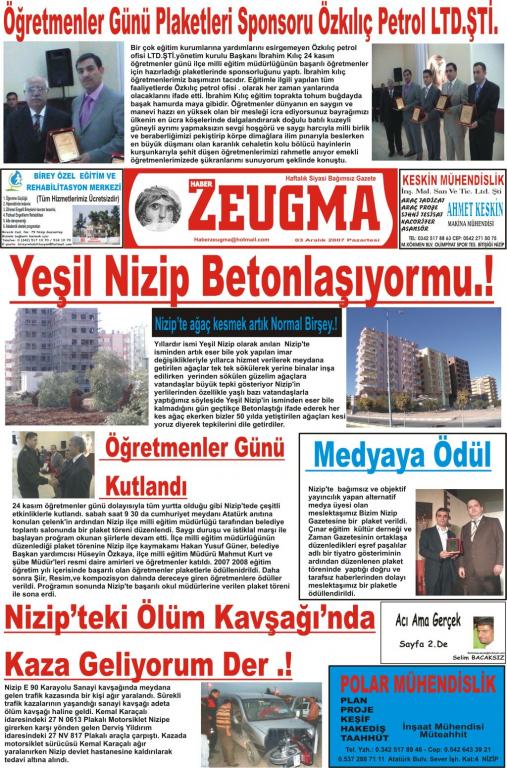 Zeugma Gazetesi 08-12-07 sayısı 