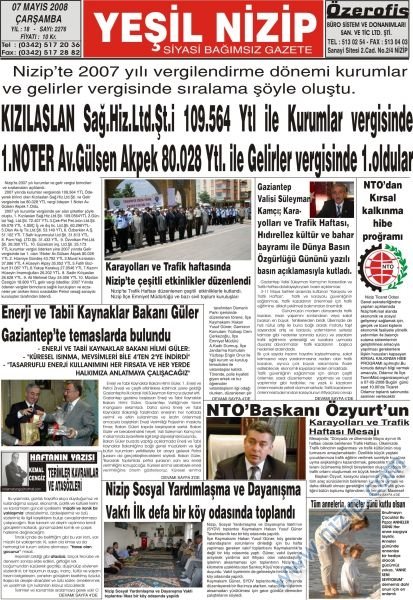 07 Mayıs 2008 Yeşil Nizip Gazetesi 
