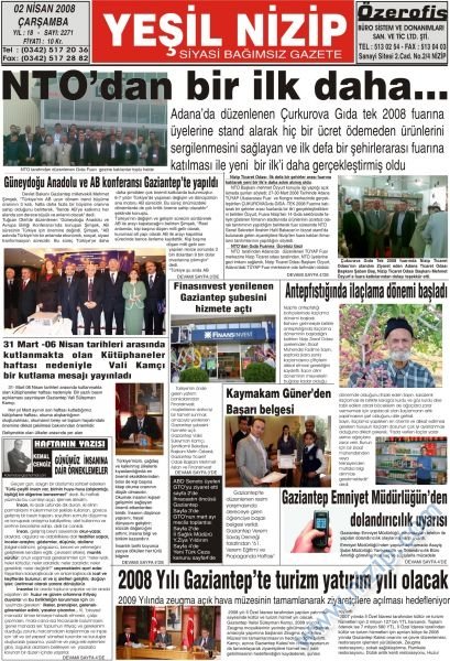 02 Nisan 2008 Yeşil Nizip Gazetesi 