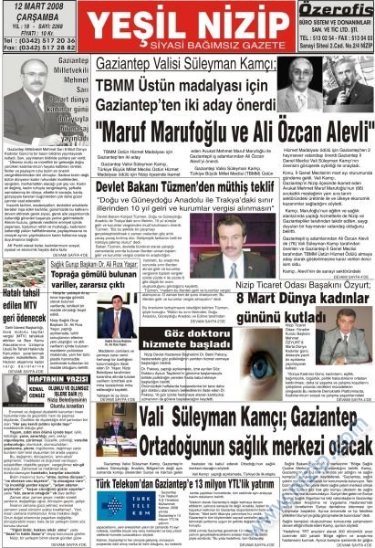 12 Mart 2008 Yeşil Nizip Gazetesi 
