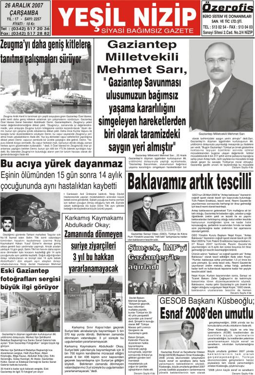 26 aralık 2007 yeşil nizip gazetesi 