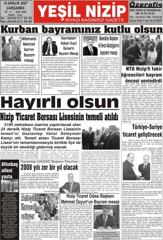 19 aralık 2007 yeşil nizip gazetesi 