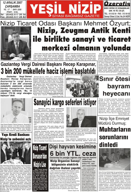 yeşil nizip gazetesi 12 aralık 2007 