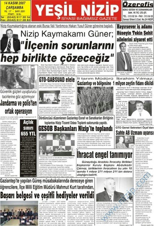 Yeşil Nizip Gazetesi 14 kasım 2007 çarşamba 