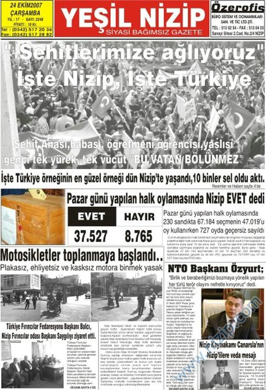 yeşil nizip gazetesi 24 ekim 2007 