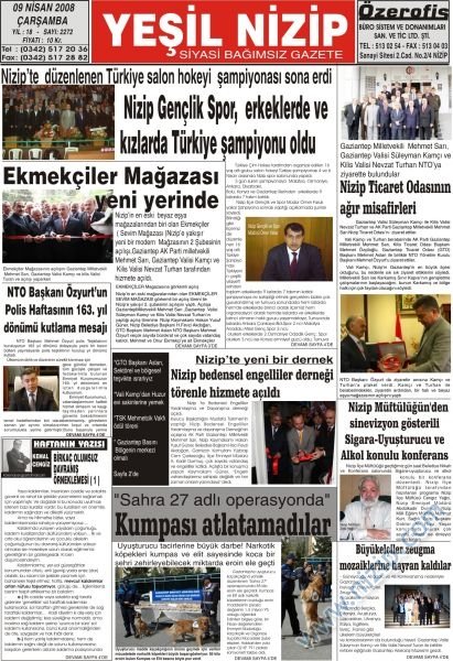 09 Nisan 2008 Yeşil Nizip Gazetesi 