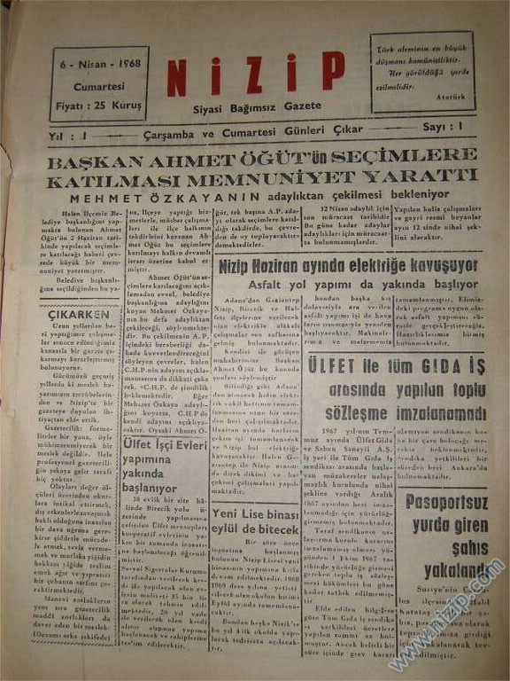 Nizip gazetesi ilk sayısı 