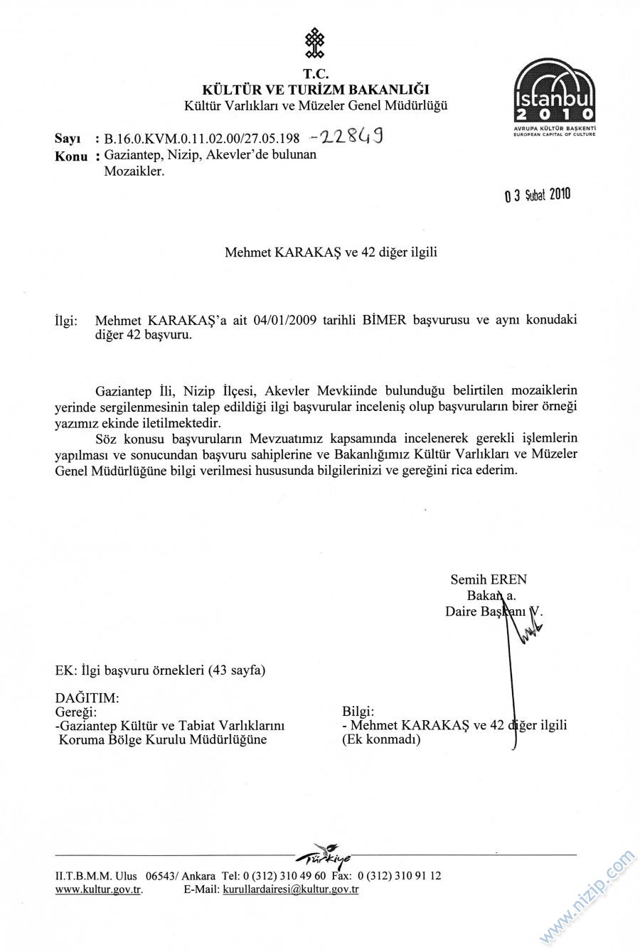 Kültür ve Turizm Bakanlığı Açıklaması 