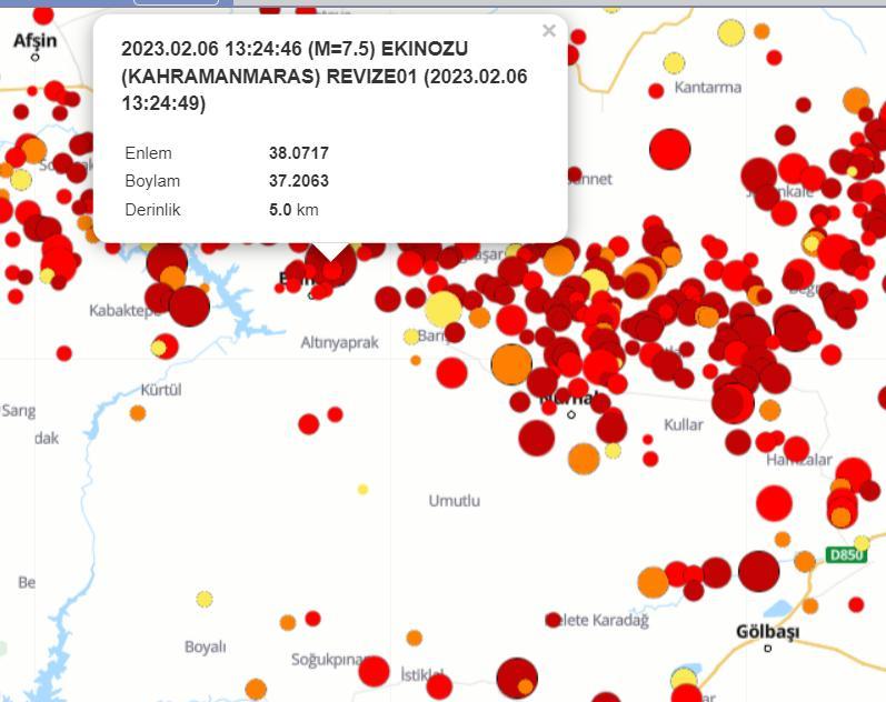 İlk Deprem G.Antep Sofalaca mevkisinde oldu
