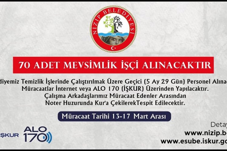Nizip Belediyesi personel alacak Nizip Belediyesi personel alacak