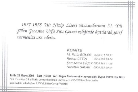 1977-1978 yılı nizip lisesi mezunlarının kaynaşma gecesi