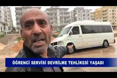 öğrenci servisi devrilme tehlikesi yaşadı