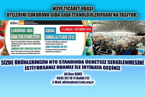 NTO Üyelerini Çukurova Gıda, Gıda Teknolojileri Fuarı?na Taşıyor