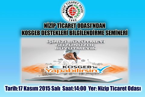 NTO?da KOSGEB Destekleri Bilgilendirme Semineri Düzenlenecek