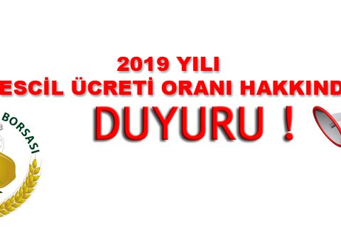 2019 yilinda uygulanacak tescil ücreti orani
