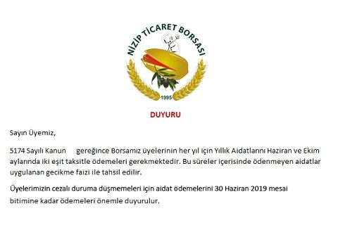 Nizip ticaret borsasi duyuru