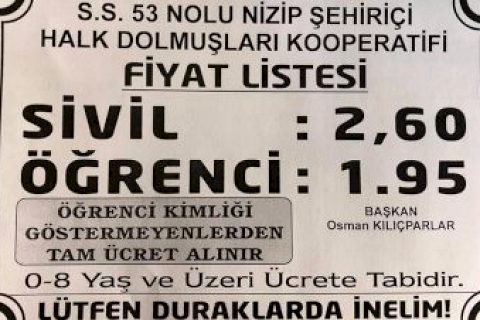 Nizip’te Şehiriçi Otobüs Ücretleri Zamlandı