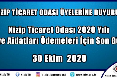 Nizip Ticaret Odası Aidatları Ödemeleri İçin Son Gün 30 Ekim