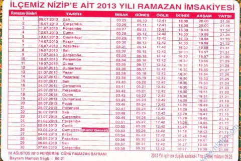 2013 Ramazan İmsakiyesi 
