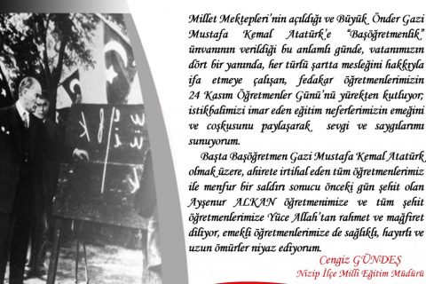 İlçe Milli Eğitim Müdürümüz Cengiz GÜNDEŞ'in 24 Kasım Öğretmenler Günü Mesajları