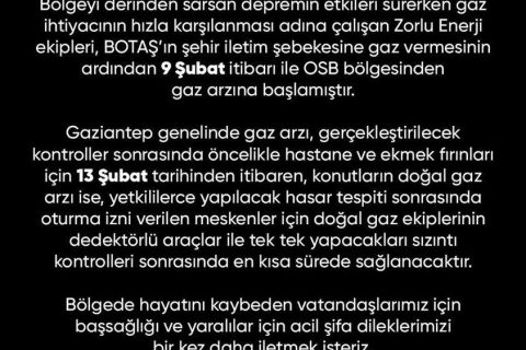 Zorlu Enerji Doğalgaz Açıklaması