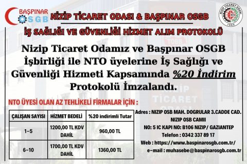 Nizip ticaret odasi & başpinar osgb iş birliği ile %20 indirimli isg hizmeti